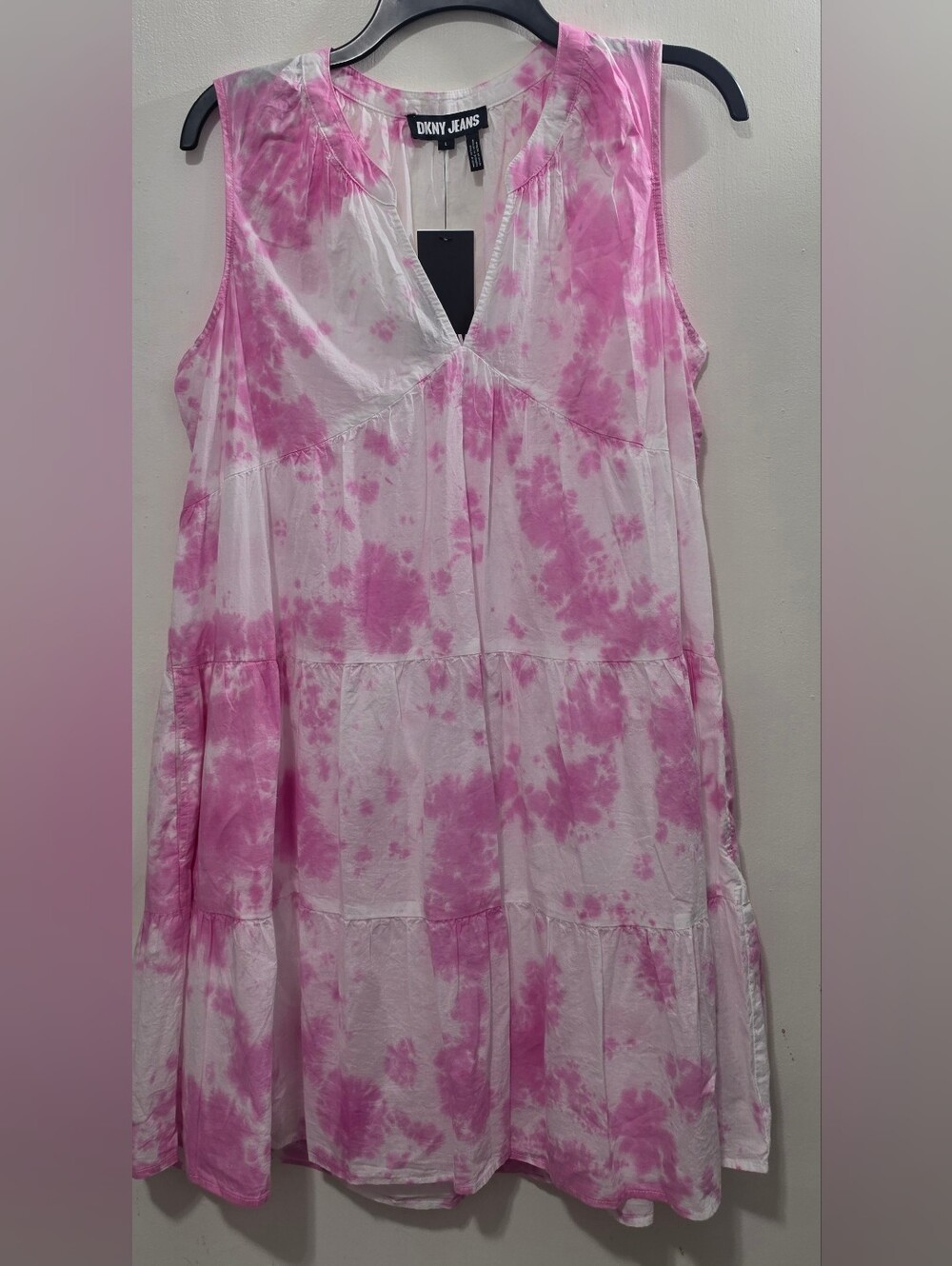 DKNY Pink Tie-Dye Sleeveless V-Neck Dress